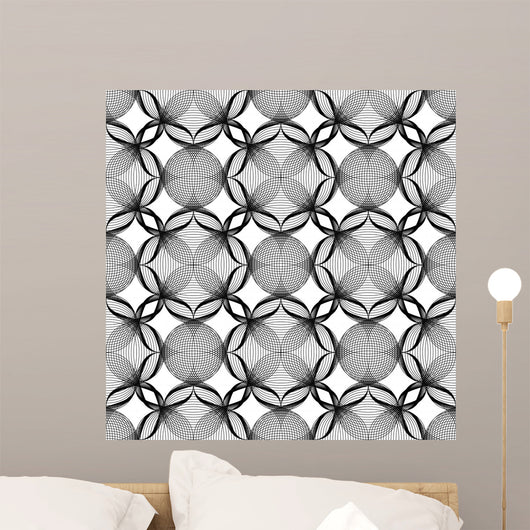 Black and white geometric seamless pattern with line. Wall Mural