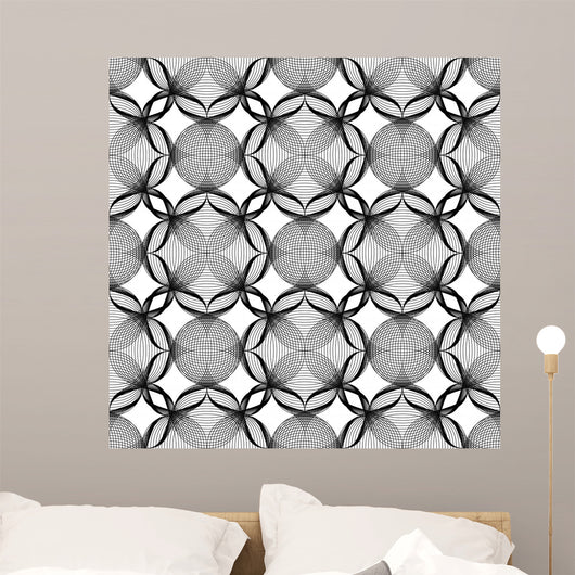 Black and white geometric seamless pattern with line. Wall Mural