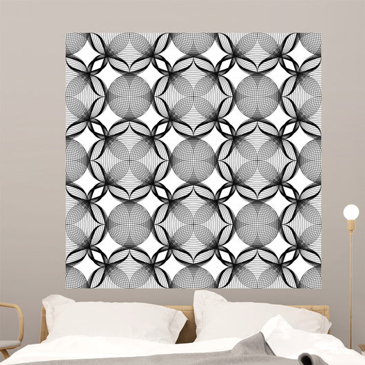 Black and white geometric seamless pattern with line. Wall Mural