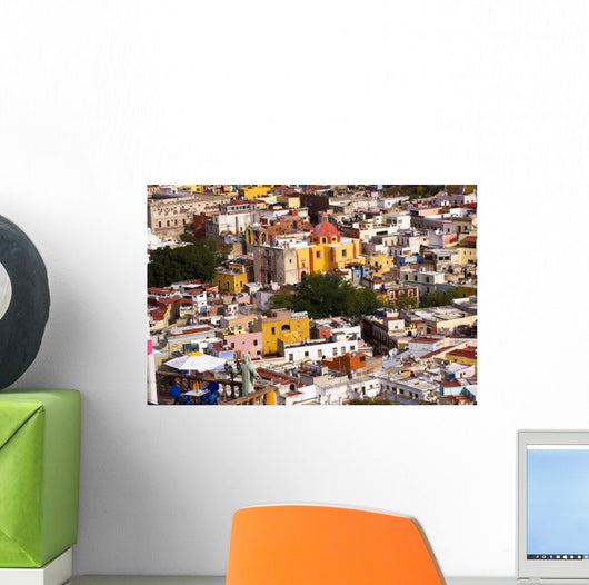 Balcony Colored Houses and Church Guanajuato Mexico Wall Mural