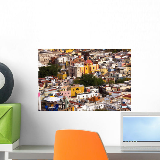 Balcony Colored Houses and Church Guanajuato Mexico Wall Mural