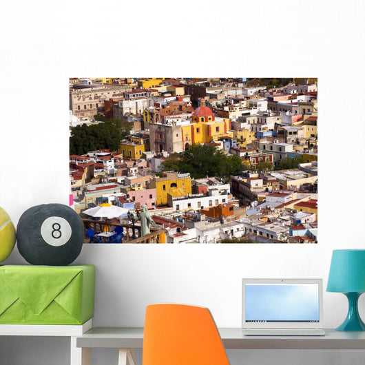 Balcony Colored Houses and Church Guanajuato Mexico Wall Mural