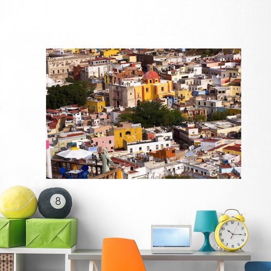 Balcony Colored Houses and Church Guanajuato Mexico Wall Mural