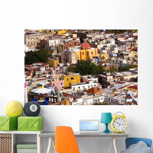 Balcony Colored Houses and Church Guanajuato Mexico Wall Mural