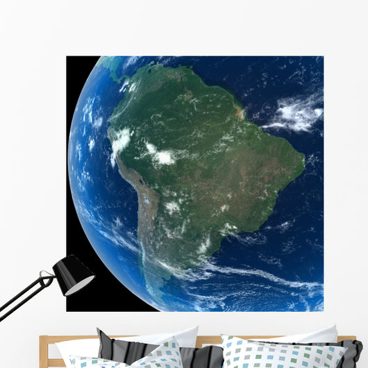South America as seen from space with cloud formations Wall Mural