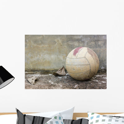 Old Volleyball Wall Decal shown on a wall