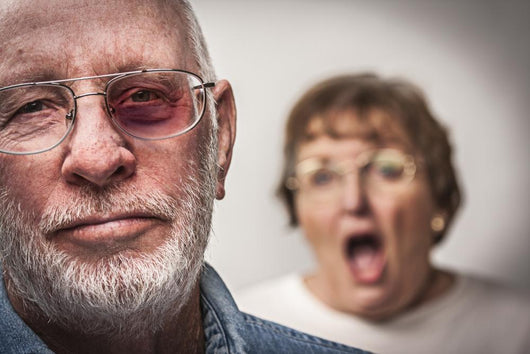 Battered And Scared Man With Screaming Woman Behind Wall Decal