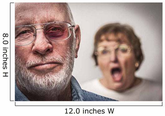 Battered and Scared Man with Screaming Woman Behind Wall Mural