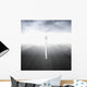 Asphalt highway perspective with walking man in the fog Wall Mural