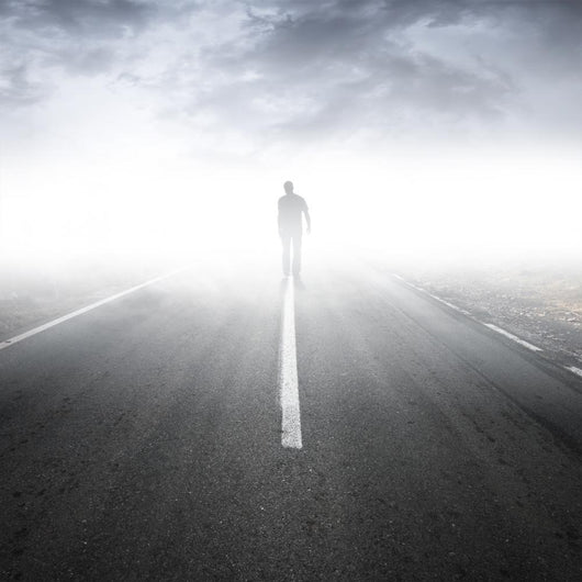 Asphalt Highway Perspective With Walking Man In The Fog Wall Decal