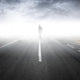Asphalt Highway Perspective With Walking Man In The Fog Wall Decal