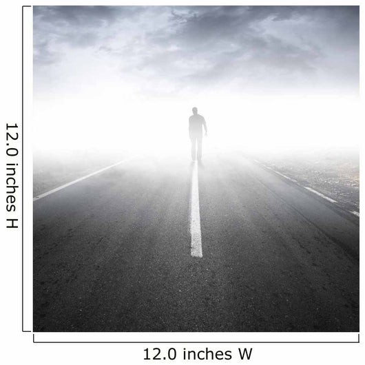 Asphalt highway perspective with walking man in the fog Wall Mural