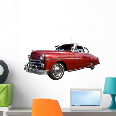 Red Vintage Car Wall Decal shown on a wall