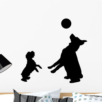 Pet Dogs Playing Wall Decal shown on a wall