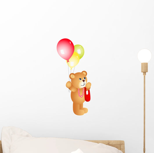 Girl Teddy Bear with Balloons Wall Decal
