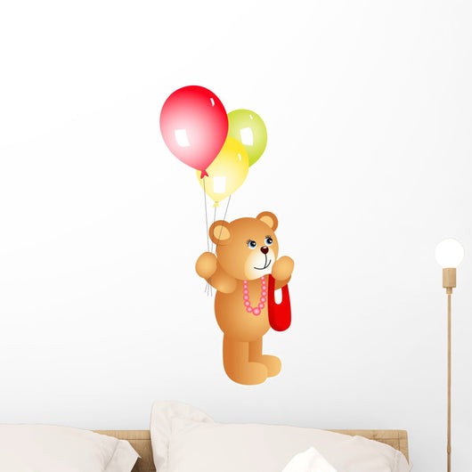 Girl Teddy Bear with Balloons Wall Decal