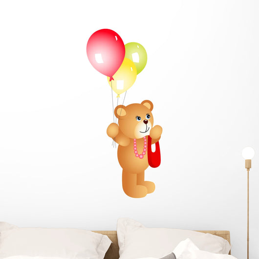 Girl Teddy Bear with Balloons Wall Decal