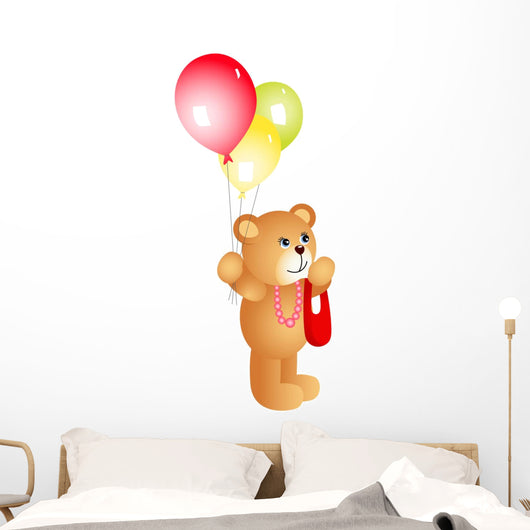 Girl Teddy Bear with Balloons Wall Decal