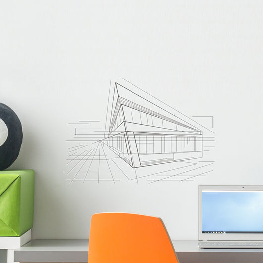 architectural sketch of modern corner building Wall Mural