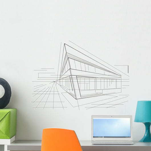 architectural sketch of modern corner building Wall Mural