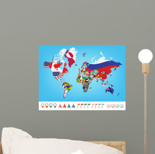 World map with flag Wall Mural