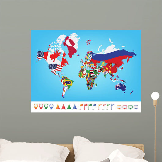 World map with flag Wall Mural