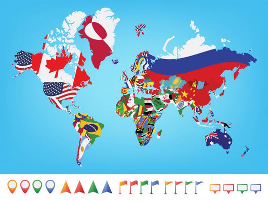 World Map With Flag Wall Decal