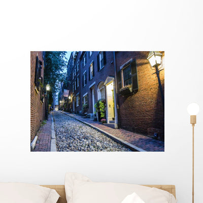 Acorn Street Boston Wall Decal shown on a wall