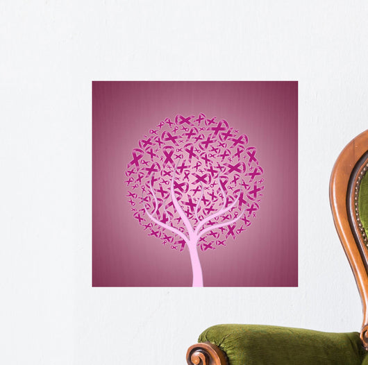 Plant with pink ribbon for breast cancer Wall Mural