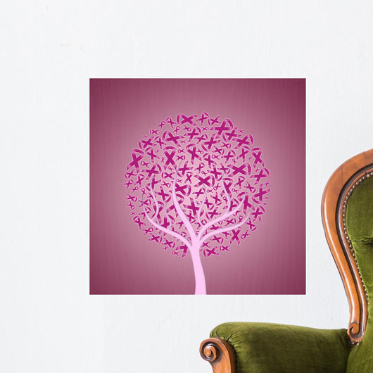 Plant with pink ribbon for breast cancer Wall Mural