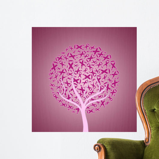 Plant with pink ribbon for breast cancer Wall Mural