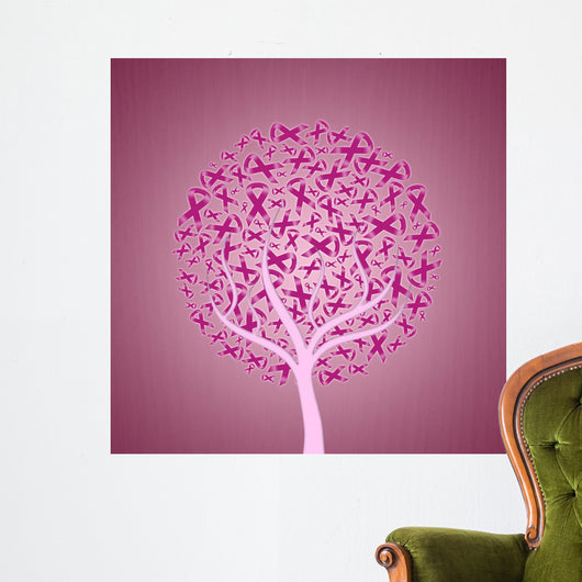 Plant with pink ribbon for breast cancer Wall Mural