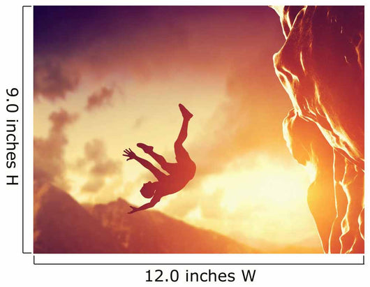 Hiker free falling from the mountain. Man in fatal situation Wall Mural