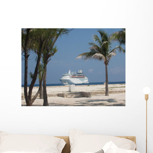 Cruise Ship with Palm Trees Wall Mural