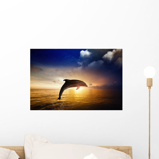 Sunrise Dolphin Jumping Wall Mural