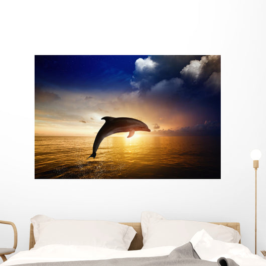 Sunrise Dolphin Jumping Wall Mural