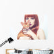 Beautiful lady with Abyssinian cat Wall Mural