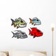Cartoon colorful pirhana fish characters Wall Decal