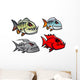 Cartoon colorful pirhana fish characters Wall Decal