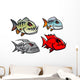 Cartoon colorful pirhana fish characters Wall Decal