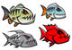 Cartoon Colorful Piranha Fish Characters Wall Decal