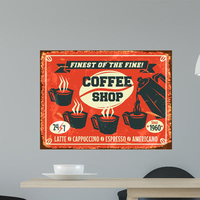 Vintage Coffee Wall Decal shown on a wall