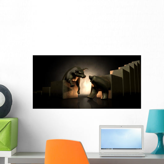 Bull And Bear Market Statues Wall Mural