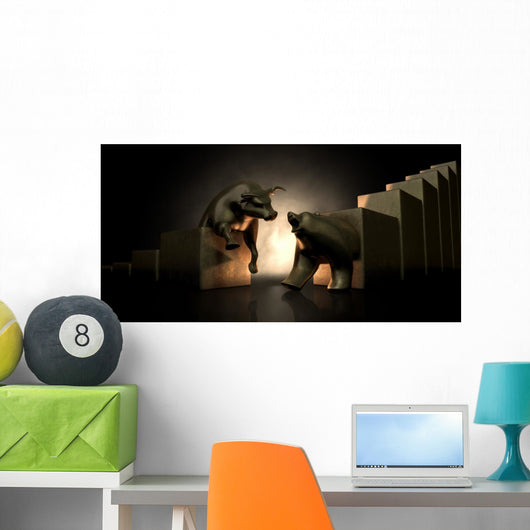 Bull And Bear Market Statues Wall Mural
