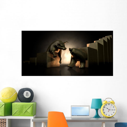 Bull And Bear Market Statues Wall Mural