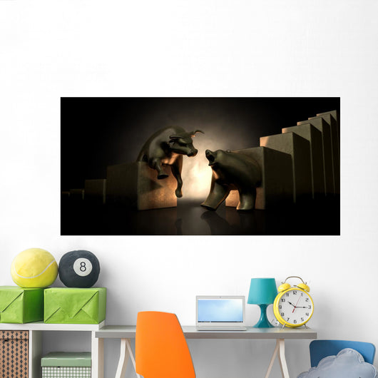 Bull And Bear Market Statues Wall Mural