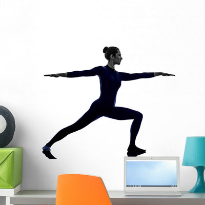 Warrior Pose Yoga Silhouette Wall Decal shown on a wall