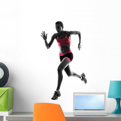 Woman Runner Running Jogger Jogging Silhouette Wall Decal shown on a wall