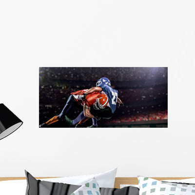 American Football Player In Action At Game Time Wall Decal shown on a wall
