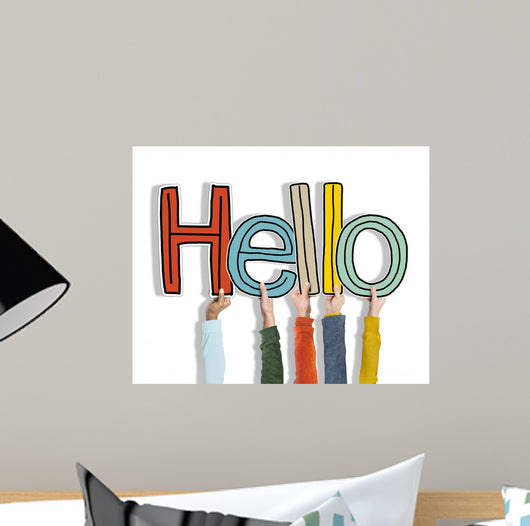Hands Holding Word Hello Wall Decal